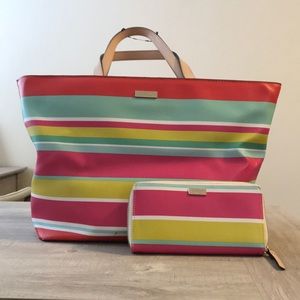 Kate Spade striped tote with matching wallet